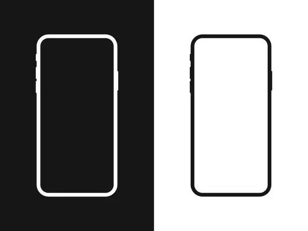 Vector illustration of Smartphone blank screen, phone mockup Isolated on white and black background. New phone model. Template for infographics or presentation UI design interface