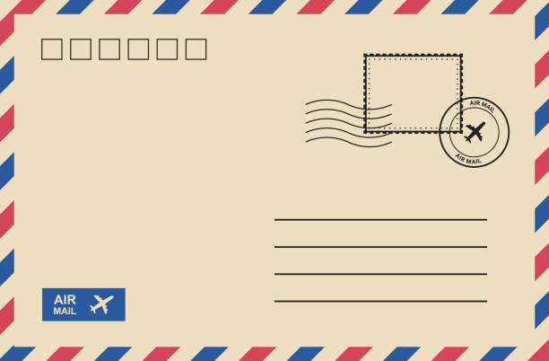 ilustrações de stock, clip art, desenhos animados e ícones de vintage air mail envelope with postage stamp, postage card. vector graphic design - air mail mail envelope blank