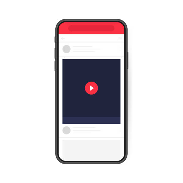 ilustrações, clipart, desenhos animados e ícones de conceito de design de mídia social. jogador de vídeo do smartphone. pode ser usado para mockup de vídeo, blogs, canal. ilustração vetorial de estilo plano moderno - social media smart phone technology symbol