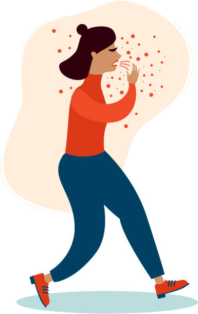 woman coughing spreading infection in public place vector art illustration