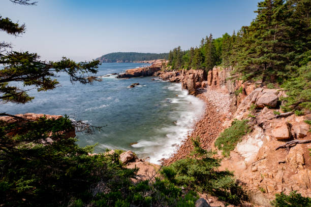 litoral da ilha mount desert, maine (eua) em um belo dia de verão. - mount desert island - fotografias e filmes do acervo