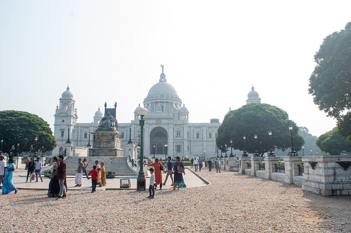 Victoria Memorial large marble architecture building, was built 1906  1921, dedicated to memory of Queen Victoria, a museum and tourist destination. Maidan Ground Kolkata, West Bengal, India May 2019