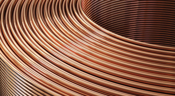 istock Bent copper pipes close-up. 3D Illustration 1202777375