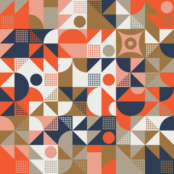Mid-Century Abstract Vector Pattern Design Mid-century geometric abstract pattern with simple shapes and beautiful color palette. Simple geometric pattern composition, best use in web design, business card, invitation, poster, textile print. art deco illustrations stock illustrations