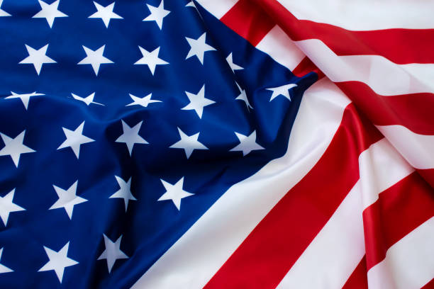 istock Closeup of rippled American flag 1202779565