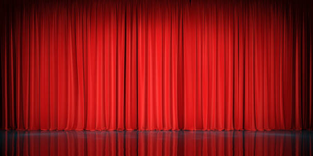 theater stage with red velvet curtains. - theatrical performance stage theater broadway curtain imagens e fotografias de stock