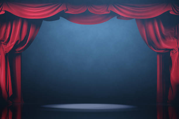istock Theater curtains and stage with volume light and smoke. 1202780016