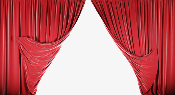istock Red velvet curtains isolated on white background with clipping path. 1202780019