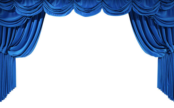 istock Blue velvet curtains isolated on white background. Clipping path included 1202780125