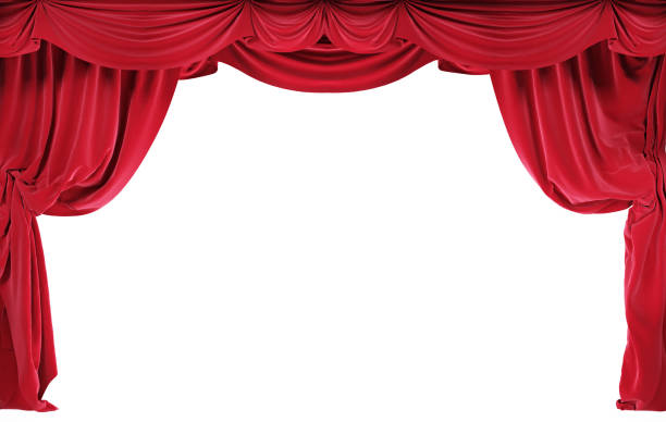 istock Red velvet curtains isolated on white background. 1202780727