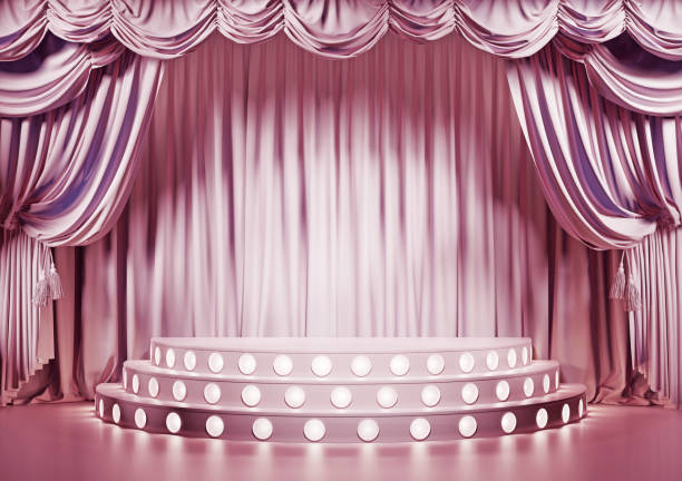 Empty pink theater stage with podium.