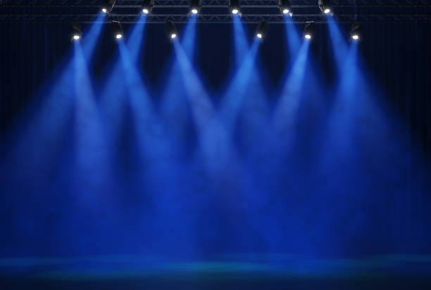 stage light with colored spotlights and smoke - set imagens e fotografias de stock