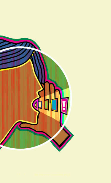 istock Screaming female profile with multi-colored contour. Advertising. Illustration 1202781259