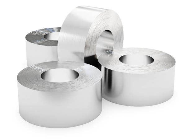 istock Steel sheets in roll, rolled metal product. Clipping path. 1202781355