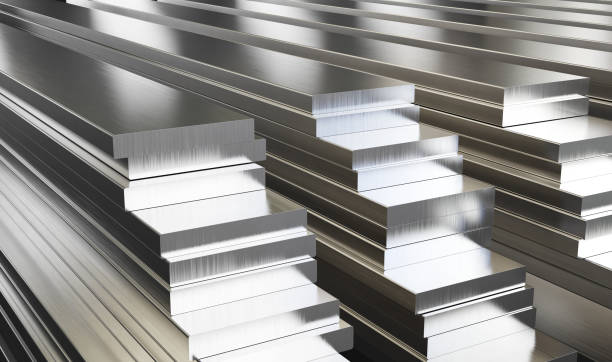 Warehouse of aluminum plates. Rolled metal products. Warehouse of aluminum plates. Rolled metal products. 3d illustration. rebar production stock pictures, royalty-free photos & images