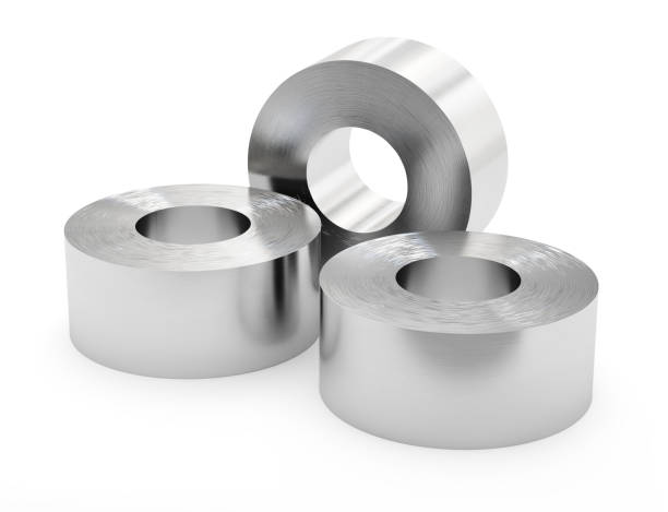 istock Steel sheets in roll, rolled metal product. Isolated, clipping path 1202781484