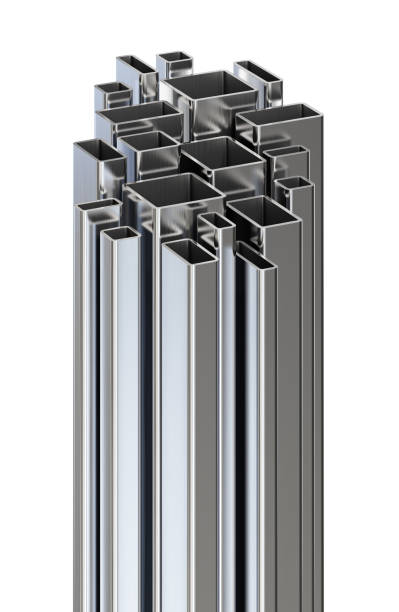 강철 정사각형 프로파일. 클리핑 경로포함. - foursquare 뉴스 사진 이미지