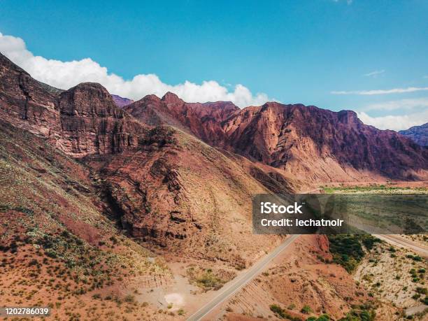 Aerial View On The Red Rocky Mountains Of Argentina Stock Photo - Download Image Now