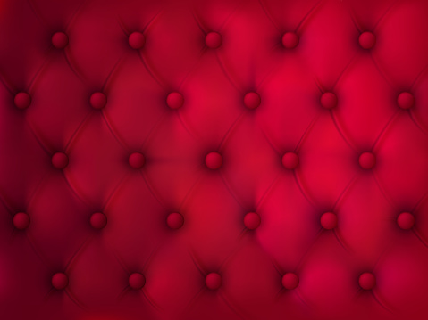 Buttoned leather background. Red elegant fabric quilted texture with symmetric sewn buttons. Seamless pattern, furniture trim sample, wallpaper, luxury ad backdrop. Realistic 3d vector illustration