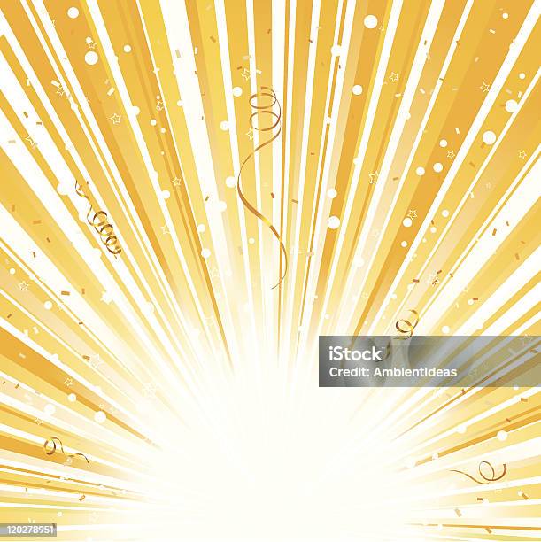 Ilustración de Explosión De Luz Amarilla De Oro Con Cinta Y Confeti y más Vectores Libres de Derechos de Amarillo - Color
