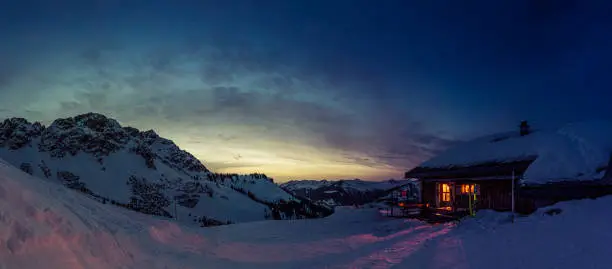 Evening mood in a lonely mountain hut in the Austrian Alps, Grosses Walsertal