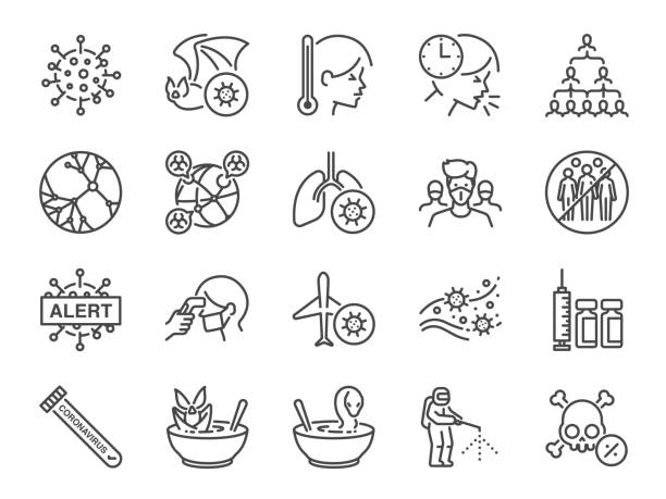 Coronavirus line icon set. Included icons as Wuhan, virus, outbreak, contagious, contagion, infection and more. Coronavirus line icon set. Included icons as Wuhan, virus, outbreak, contagious, contagion, infection and more. ebola stock illustrations