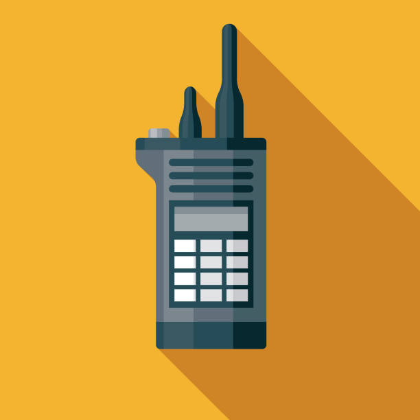 Security Guard Walkie Talkie Museum Icon A flat design icon museum themed icon with a long shadow. File is built in the CMYK color space for optimal printing. Color swatches are global so it’s easy to change colors across the document. radio clipart stock illustrations