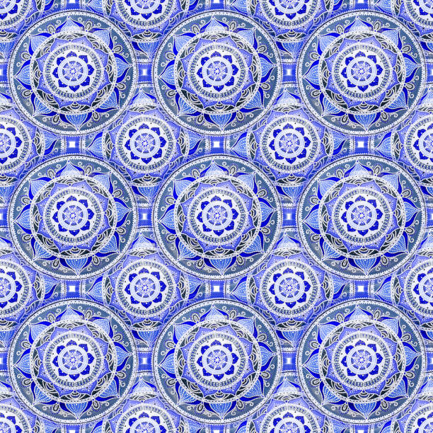 istock Seamless background from a set of decorative ceramic dishes hand-painted with acrylic paints with a floral pattern 1202796016