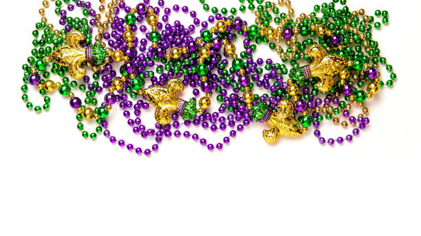 istock Carnival decoration Mardi gras beads white background 1202802860