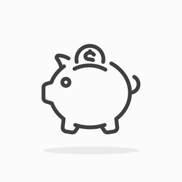 Piggy bank icon in line style. Piggy bank icon in line style. For your design, logo. Vector illustration. Editable Stroke. piggy bank stock illustrations