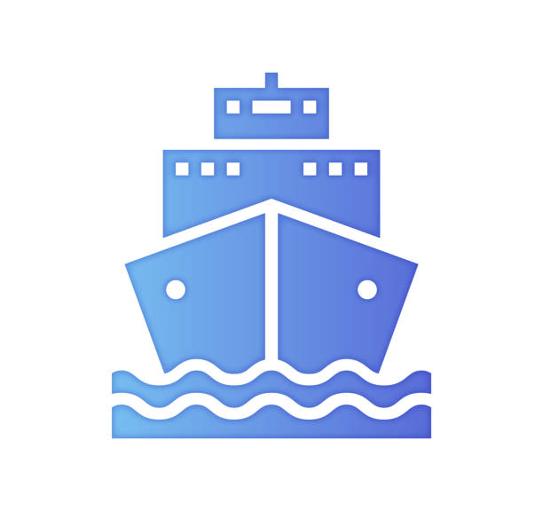 Ship Logistics Gradient Color & Papercut Style Icon Design Ship logistics design with gradient painted by path of the icon. Papercut style graphic can also be used as simple vector template for silhouette illustrations. industrial ship military ship shipping passenger ship stock illustrations