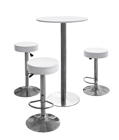 sillas de bar o de oficina y mesa redonda aislada sobre fondo blanco photo
