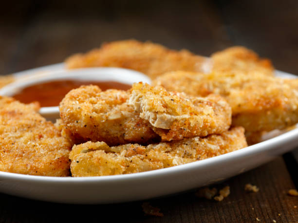 Vegan, Meatless-Plant Based Protein Chicken Strips with a Seven Grain Coating and Fries