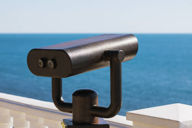 istock Tourist binoculars mounted on the promenade, closeup 1202815588