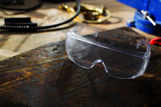 istock Craftsman tool for man worker. Glasses safety on the desktop. 1202816287