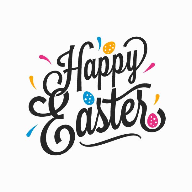 快樂復活節復古標誌與雞蛋在白色背景 - 复活节 幅插畫檔、美工圖案、卡通及圖標