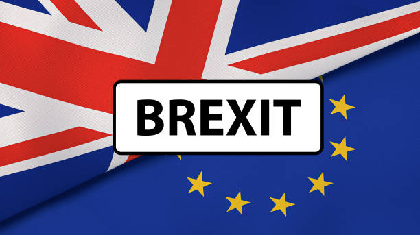istock Brexit. EU and UK flags, news background. 3d illustration 1202818621