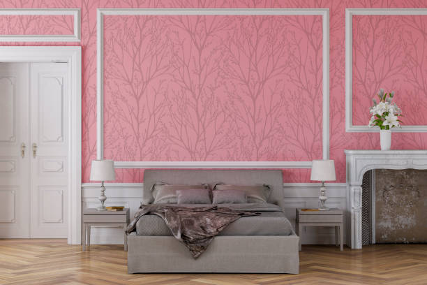 istock Glamour bedroom with decoration and fireplace 1202819598