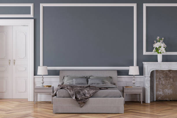 istock Glamour bedroom with decoration and fireplace 1202821044