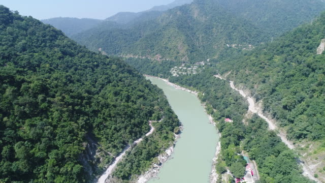 The Ganges River near Rishikesh state of Uttarakhand in India as seen from the sky