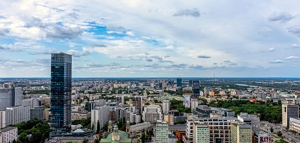 Warsaw, Masovia, Poland - August 14, 2019: Panoramic view of Warsaw