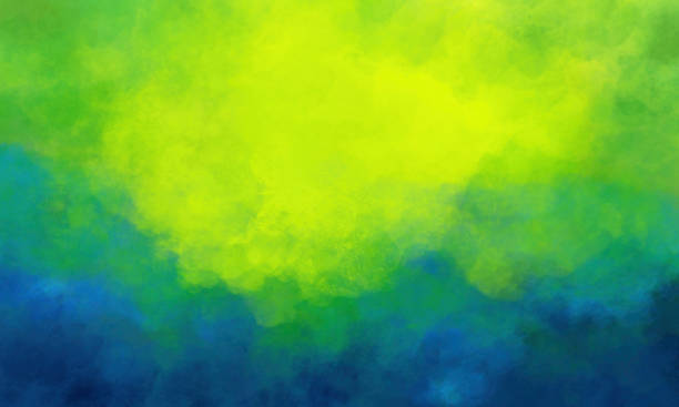 watercolor background - abstract  painting of yellow green teal blue - multi layered paint imagens e fotografias de stock