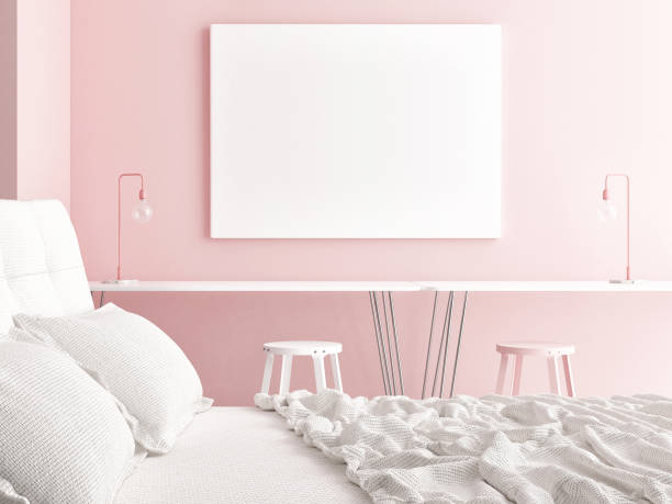 istock Mock up poster, Bad room with office space, Pink background wall. 1202828892