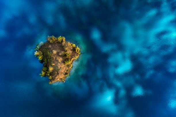 istock Abstract isle on the lake, aerial view 1202835846