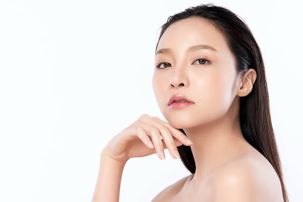 portrait beautiful young asian woman clean fresh bare skin concept. asian girl beauty face skincare and health wellness, facial treatment, perfect skin, natural makeup, on white background. - 12011 imagens e fotografias de stock