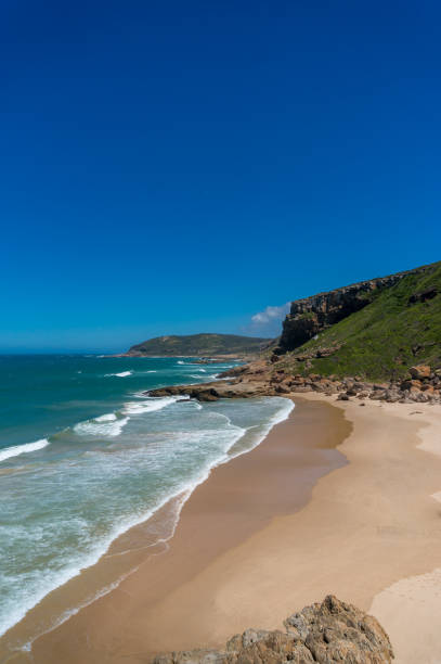 istock Beautiful tropical beach background with mountains and sandy shore 1202846998