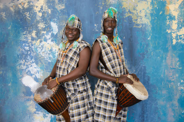 istock Two African musician with traditional clothes and drums 1202847324