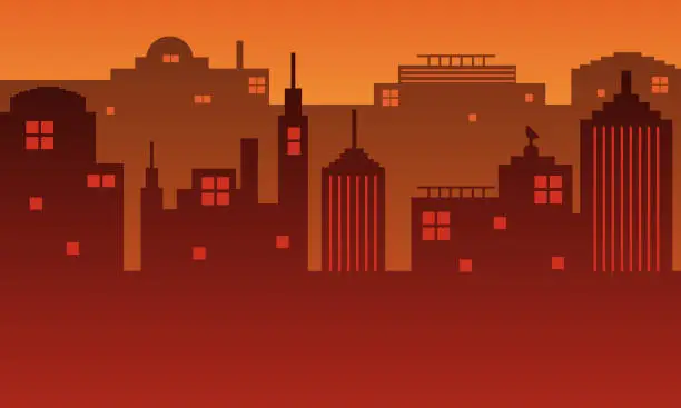 Vector illustration of Siluet a city with a color gradient of the sky like a sunset.