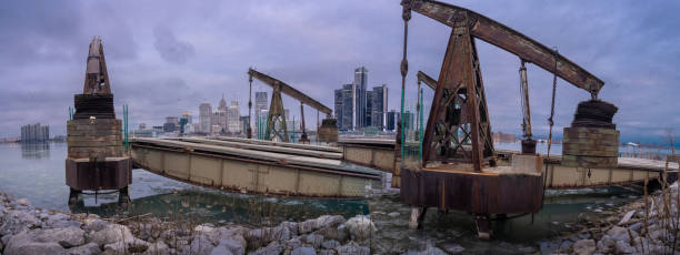 Detroit, Michigan - Winter Panorama at Dusk