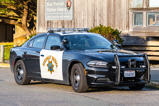 Jan 5, 2020 Point Reyes / CA / USA - Highway Patrol vehicle stationed at Drakes Beach, Point Reyes; The California Highway Patrol (CHP) is the state law enforcement agency of California